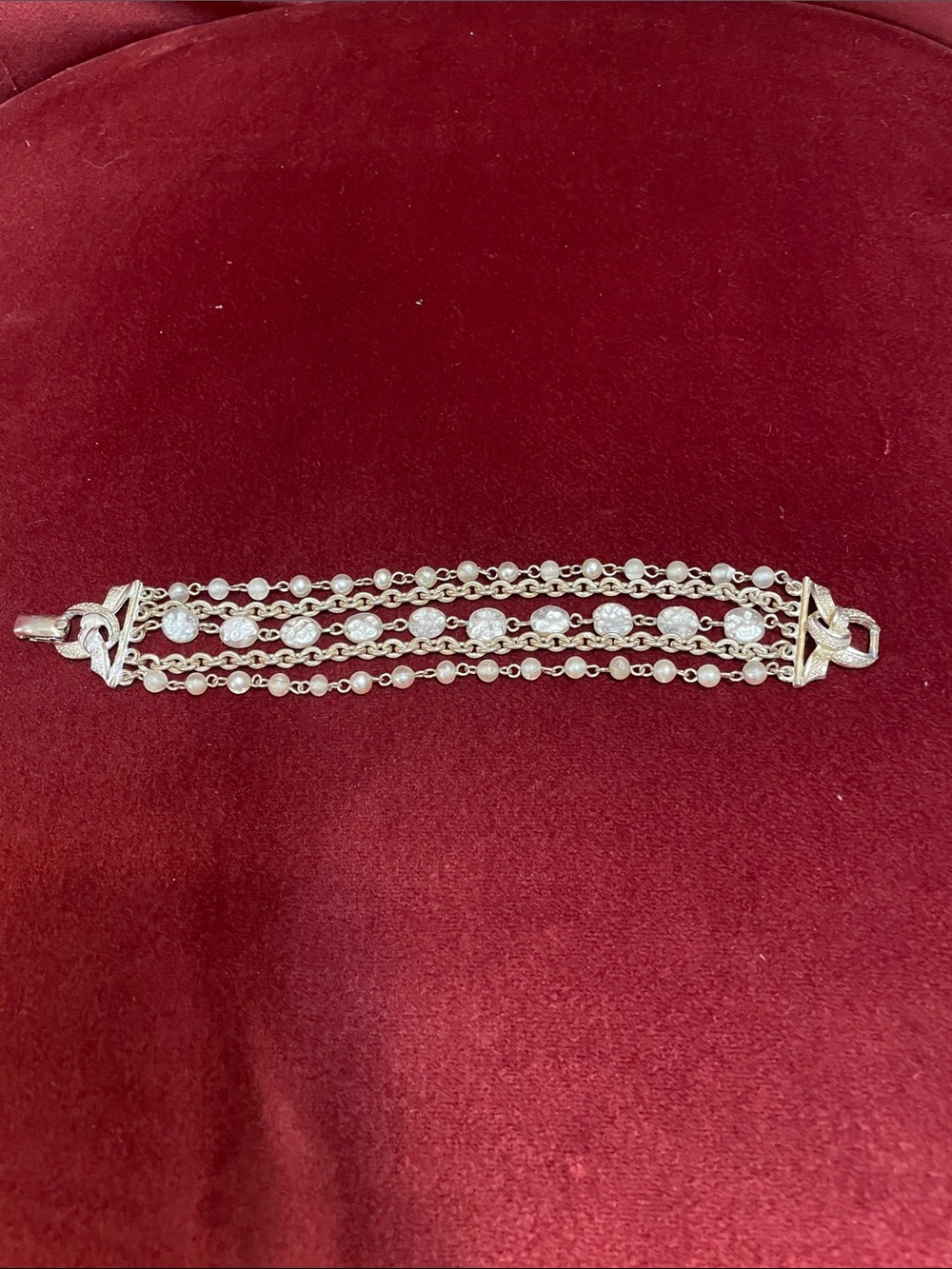 Coro vintage Multi-Row Pearl and Crystal Bracelet - White